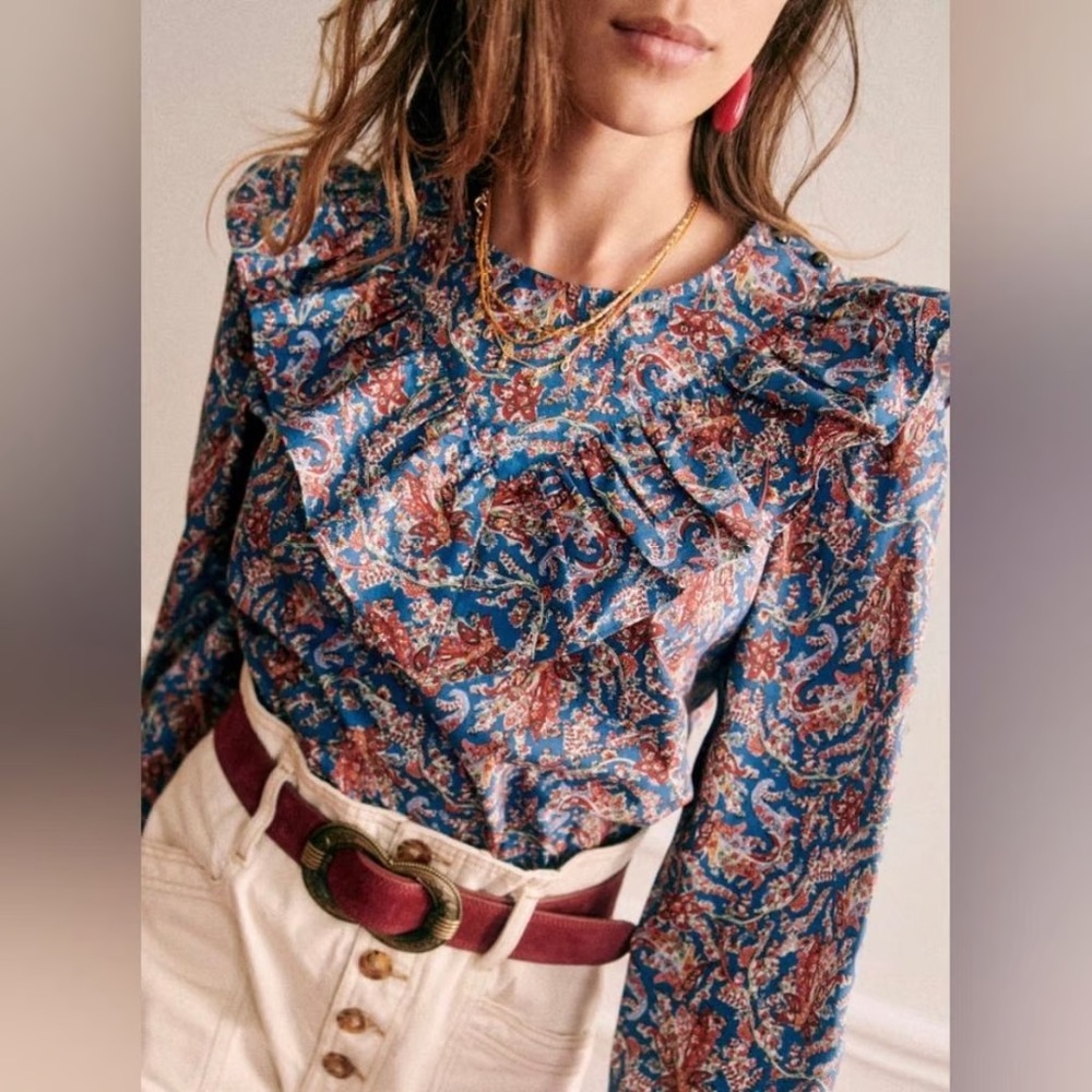 Sézane Chemise West Blouse, Ranch Marine, Size 34